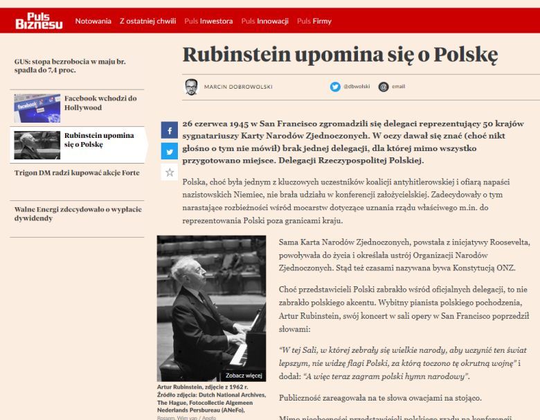 Rubinstein upomina się o Polskę