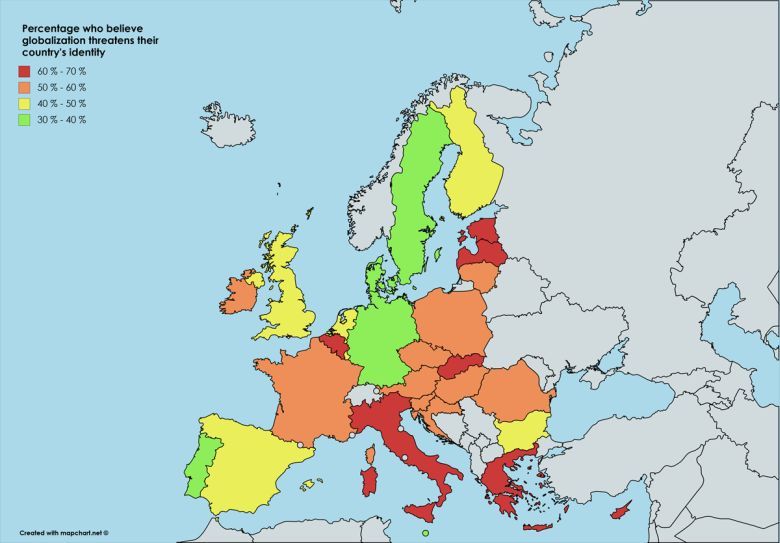Odsetek obywateli UE, która uważa, że globalizacja zagraża ich tożsamości