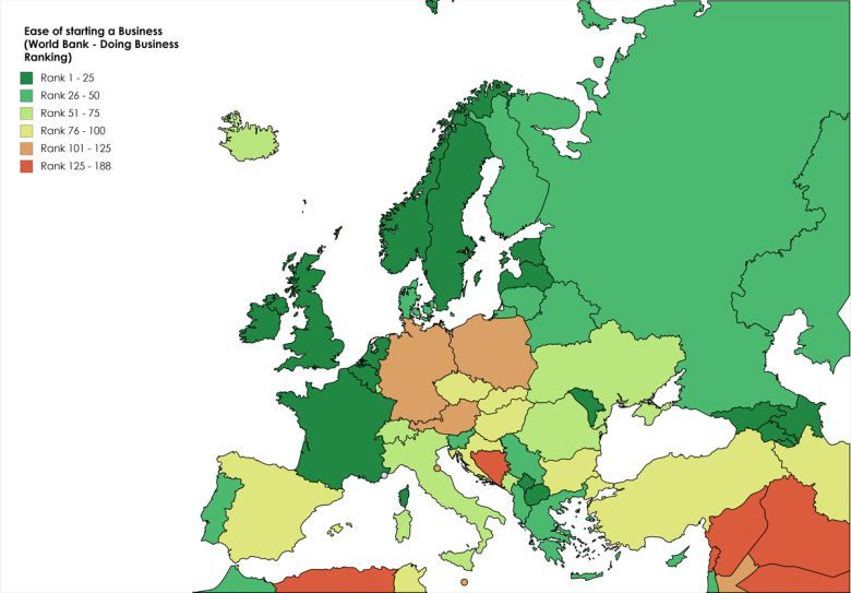 Łatwość założenia firmy w krajach europejskich