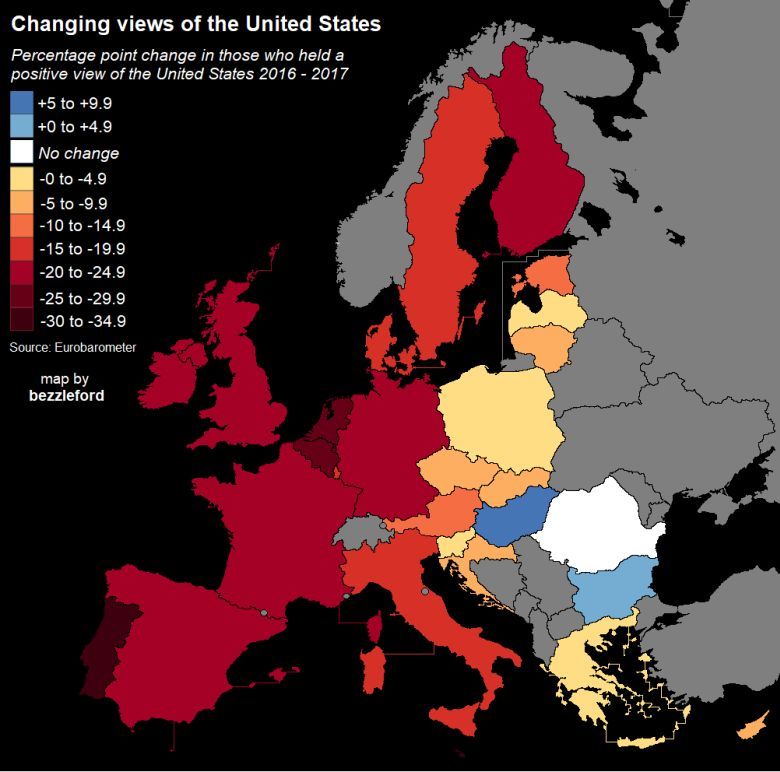 Zmiany postrzegania USA w Unii, 2016 - 2017