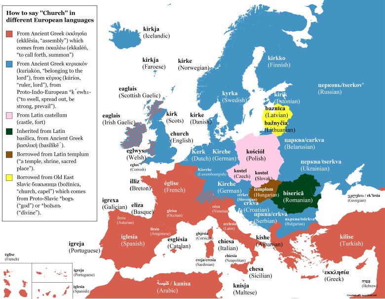 Słowo kościół w różnych europejskich językach i jego etymologia