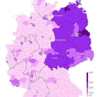 Wyniki Die Linke, niemieckiej partii komunistyczno-lewicowej, w wyborach federalnych w 2017 roku