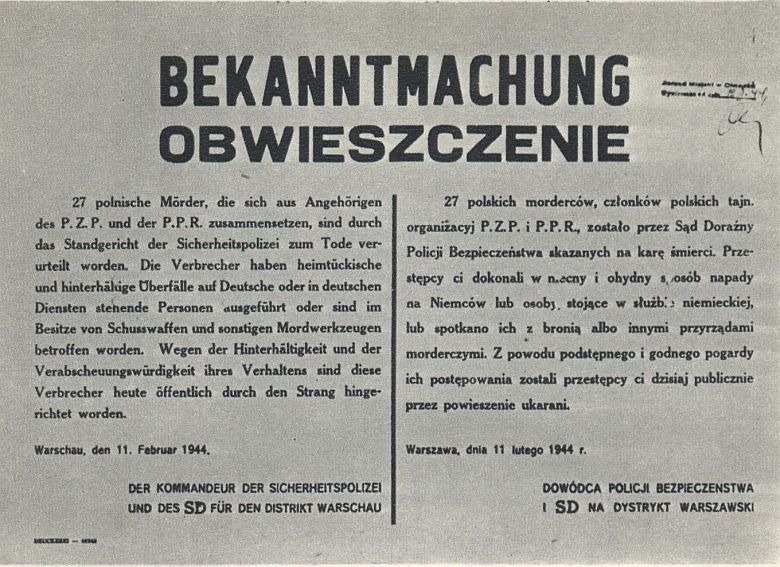 11 II 1944 Niemcy przeprowadzili publiczną egzekucję więźniów Pawiaka, wieszając 27 osób na balkonach spalonego domu przy ...