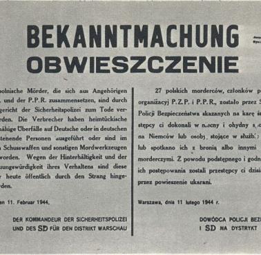 11 II 1944 Niemcy przeprowadzili publiczną egzekucję więźniów Pawiaka, wieszając 27 osób na balkonach spalonego domu przy ...