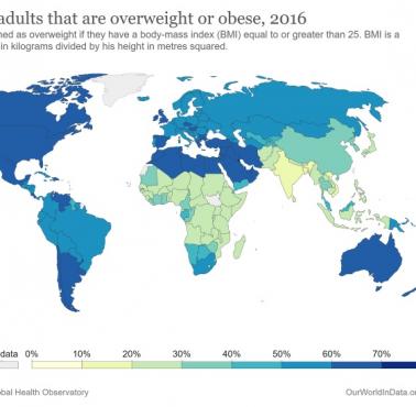 Wskaźniki otyłości i nadwagi osób dorosłych na całym świecie, 2016, WHO