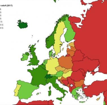 Mediana zamożności krajów europejskich w 2017