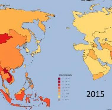 Wskaźnik śmiertelności dzieci w Azji w latach 1980 i 2015