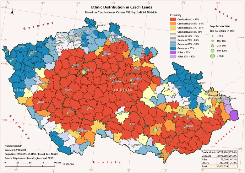 Mapa etniczna Czechosłowacji z 1921 roku