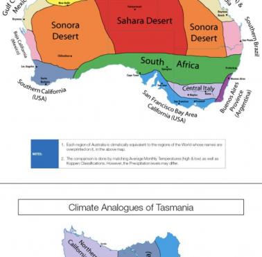 Odpowiedniki klimatu innych krajów w Australii i Tasmanii