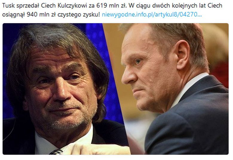 Rząd D.Tuska sprzedał Ciech Kulczykowi za 619 mln zł, w ciągu dwóch kolejnych lat ...