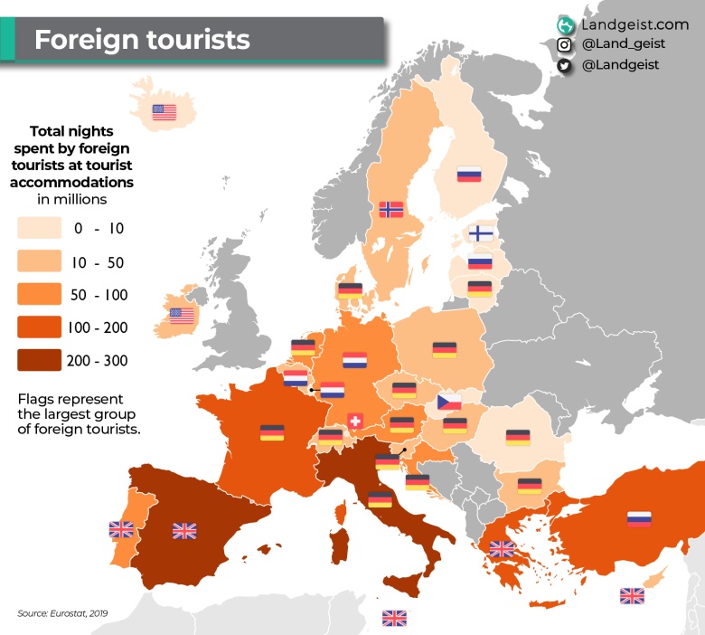 Gdzie turyści zagraniczni wydają najwięcej pieniędzy w Europie, 2019