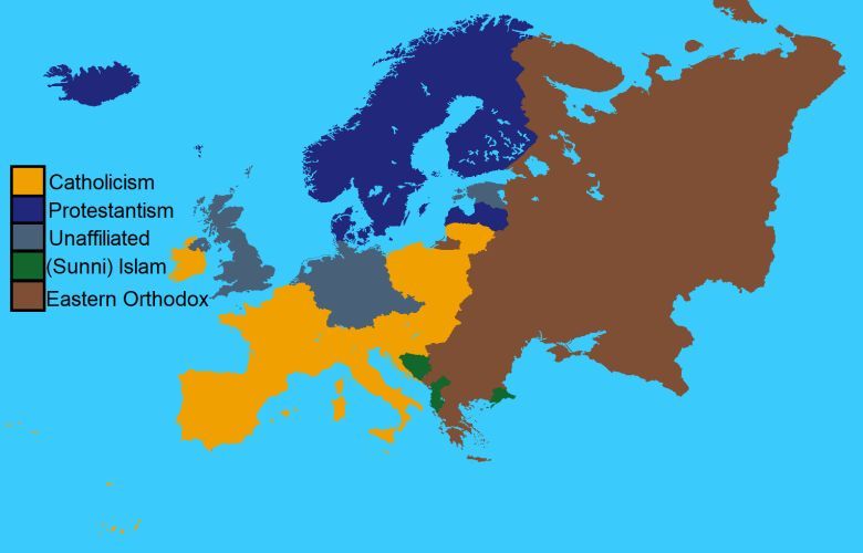 Największa religia / wiara w Europie w każdym kraju