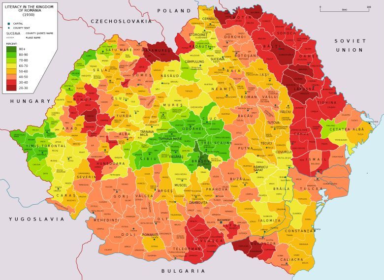 Analfabetyzm w Rumunii, 1930