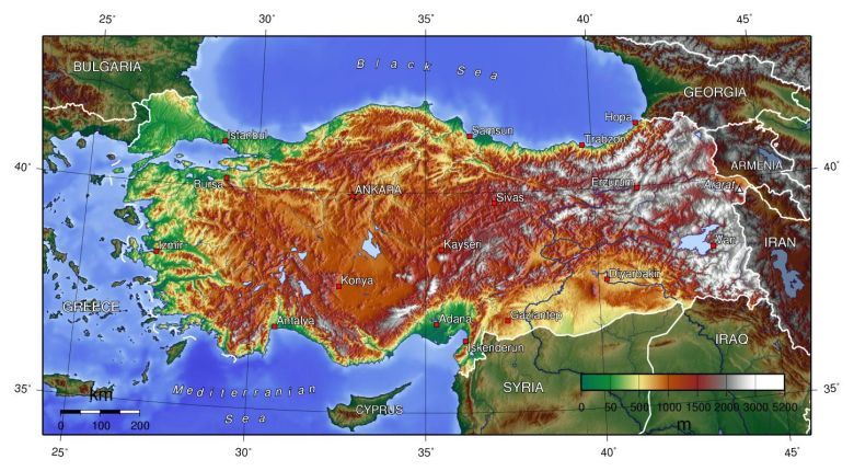 Topograficzna mapa Turcji