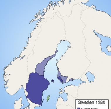 Przybliżona mapa zasięgu szwedzkiego panowania, ok. 1280 r.