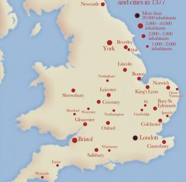 Największe angielskie miasta w 1377 roku