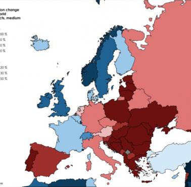 Przewidywana zmiana liczby ludności 2017 - 2100 w krajach europejskich