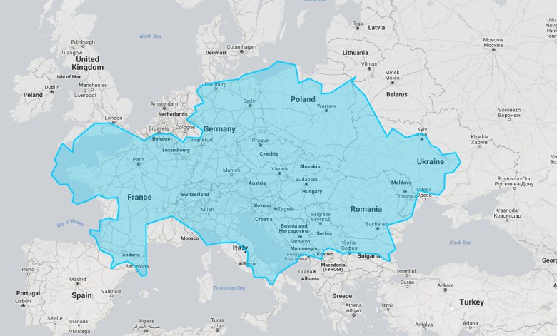 Rozmiar Kazachstanu na tle Europy