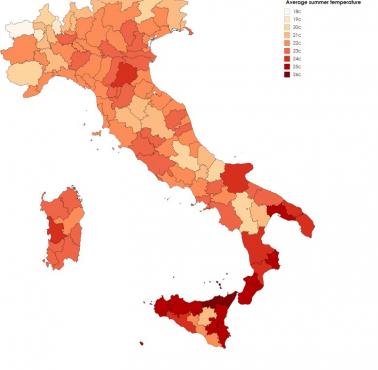 Średnia temperatura latem we Włoszech