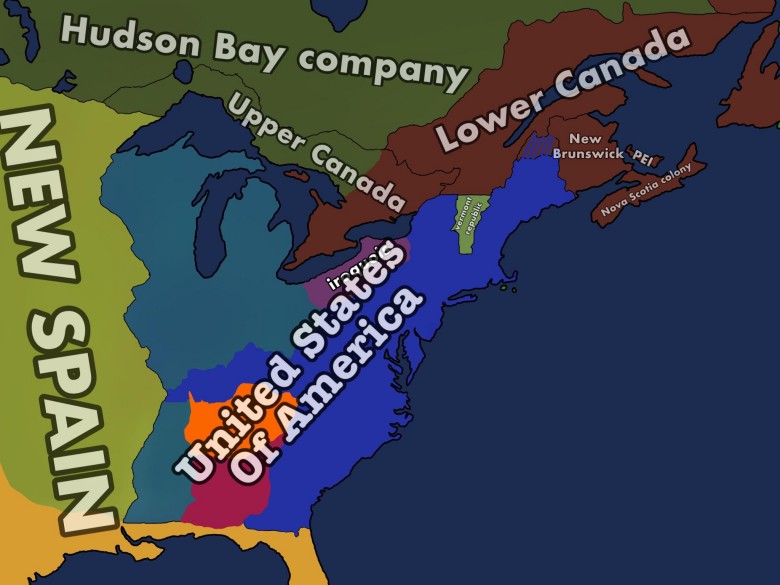 Mapa USA i Kanady w 1780 roku