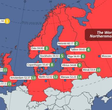 15 najbardziej wysuniętych na północ stolic świata znajduje się w Europie