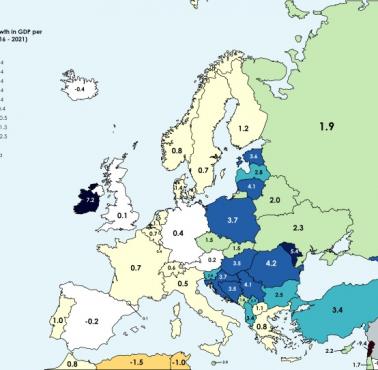 Roczny wzrost gospodarczy w Europie na osobę (per capita) 2016-2021