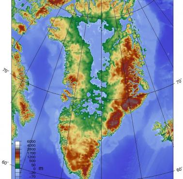 Mapa topograficzna Grenlandii bez lodu