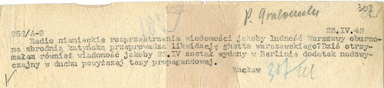 W 1943 r. radio niemieckie usiłowano obarczyć Polaków odpowiedzialnością za likwidację Getta w Warszawie