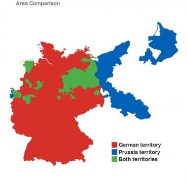 Porównanie powierzchni Niemiec w 2025 r. i Prus w 1740 r.