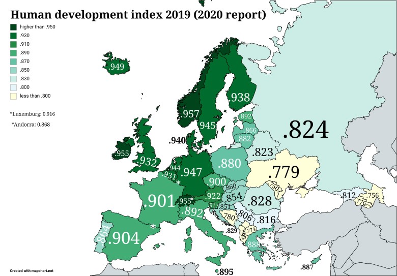 Wskaźnik rozwoju społecznego (Human Development Index), 2019