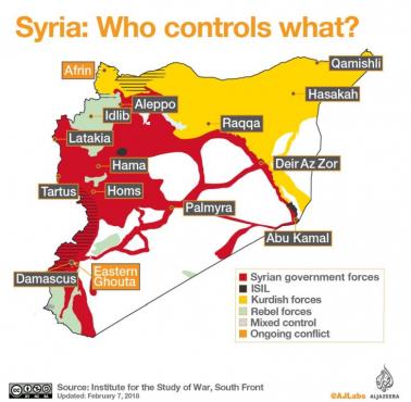 Kto kontroluje syryjskie terytorium, stan luty 2018