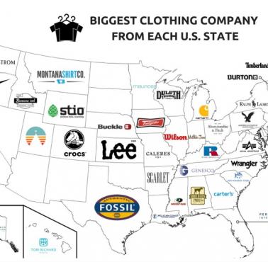 Największe firmy odzieżowe w każdym stanie USA