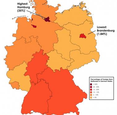Odsetek osób w Niemczech urodzonych za granicą