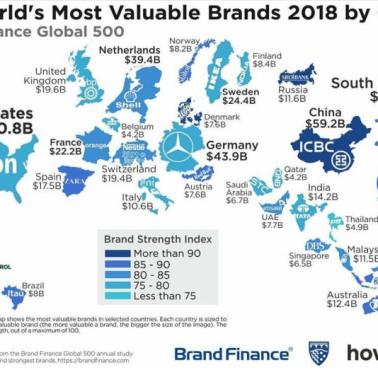 Najcenniejsze marki świata w 2018 roku według kraju