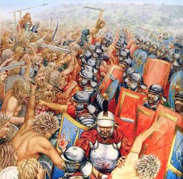 Bitwa na Watling Street 61 n.e. Wojska rzymskie pokonują 10-20 razy liczniejsze siły królowej Icenów Boudiki