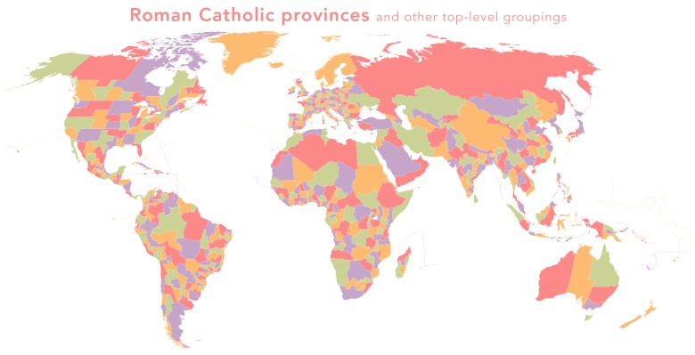Globalna mapa rzymskokatolickiej diecezji najwyższego szczebla