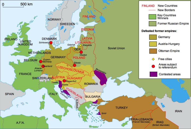 Mapa Europy po I wojnie światowej