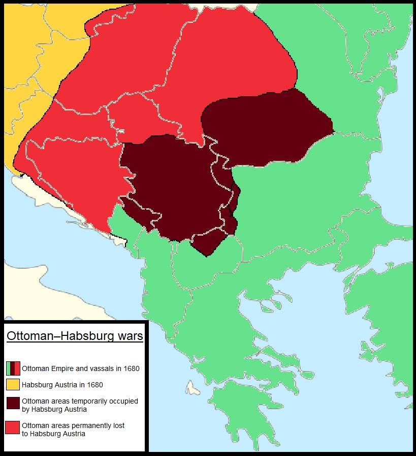Obszary, na których Osmanowie (Turcja) przegrali z habsburską Austrią, 1680