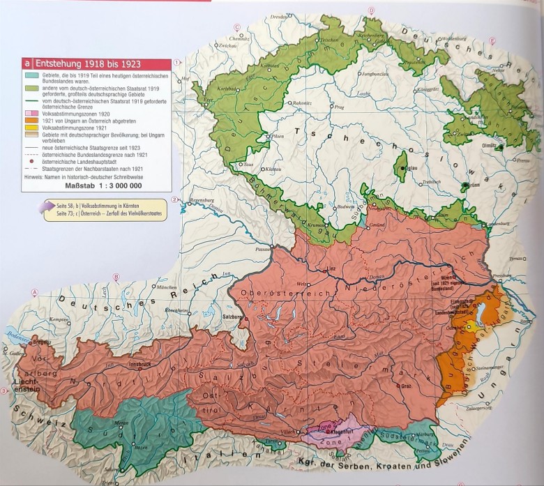 Mapa Austrii po I wojnie światowej, 1918-1923