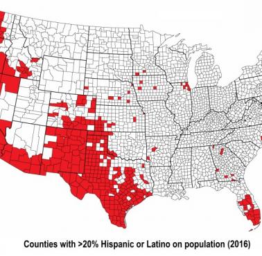 Hrabstwa w USA z ponad 20 proc. udziałem ludności latynoskiej