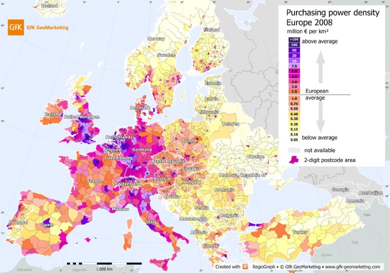 Siła nabywcza, Europa, 2008