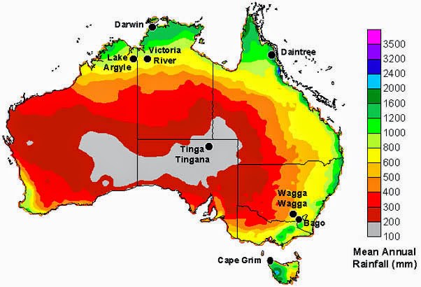 Średnie roczne opady w Australii