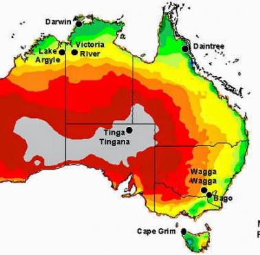 Średnie roczne opady w Australii