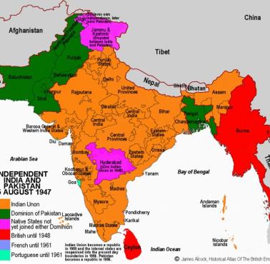 Mapa Indii i Pakistanu w 1947 roku