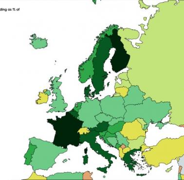 Wydatki rządowe poszczególnych europejskich państw, jako odsetek PKB