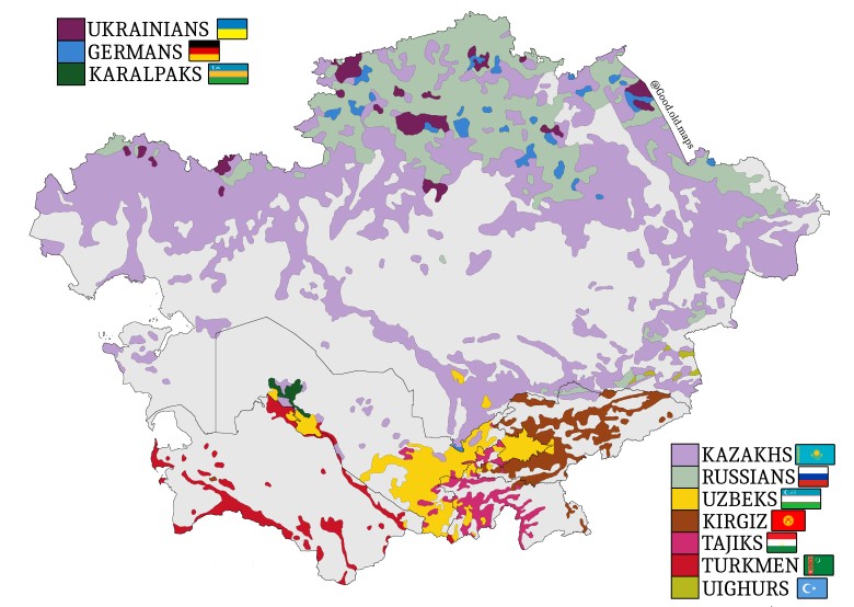 Mapa etniczna Azji Środkowej, 1992