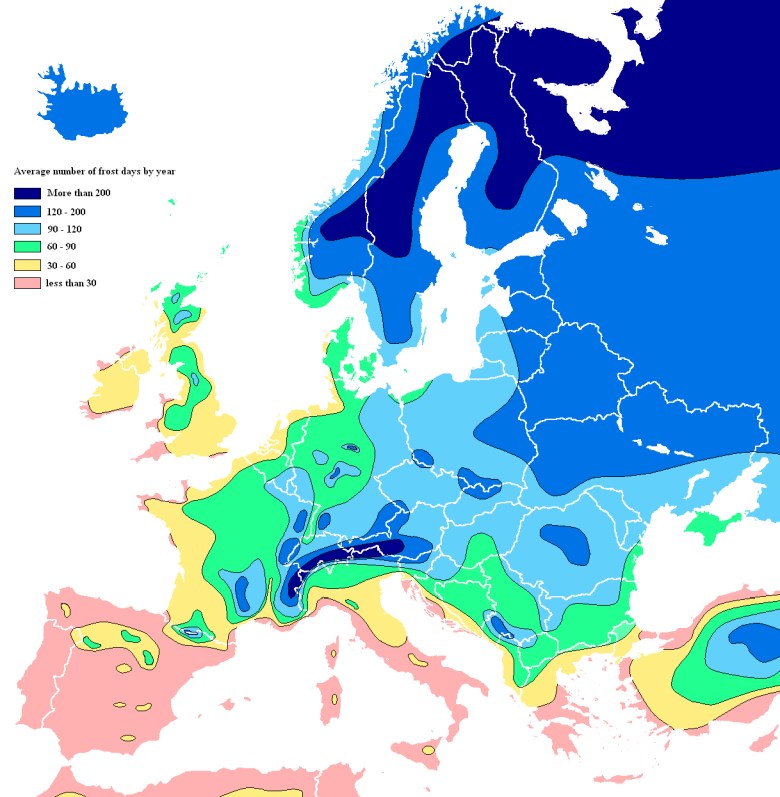 Średnia liczba mroźnych dni w roku