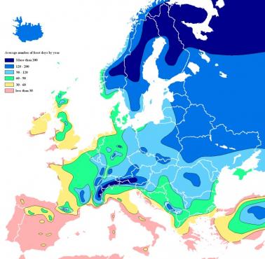 Średnia liczba mroźnych dni w roku