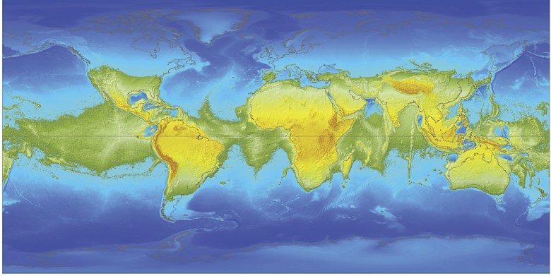 Mapa oceanów, jeśli świat przestałby się kręcić
