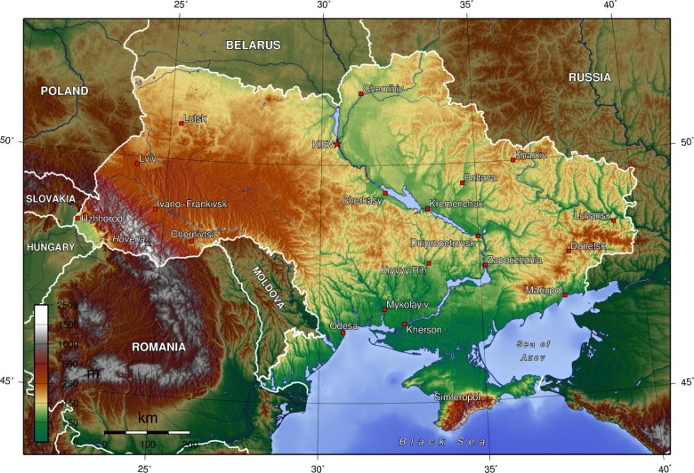 Topograficzna mapa Ukrainy
